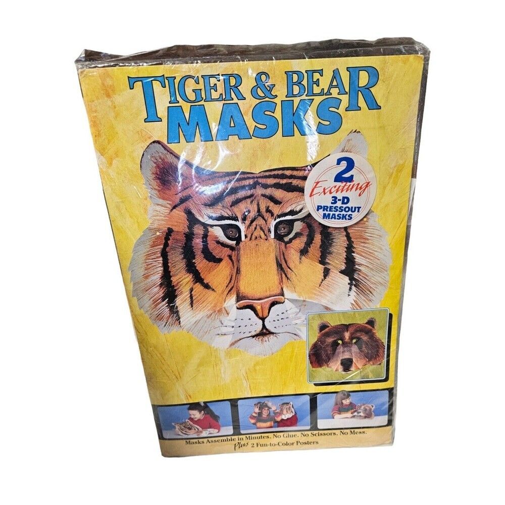3D Mask Press Out Tiger and Bear Vintage 1990s
